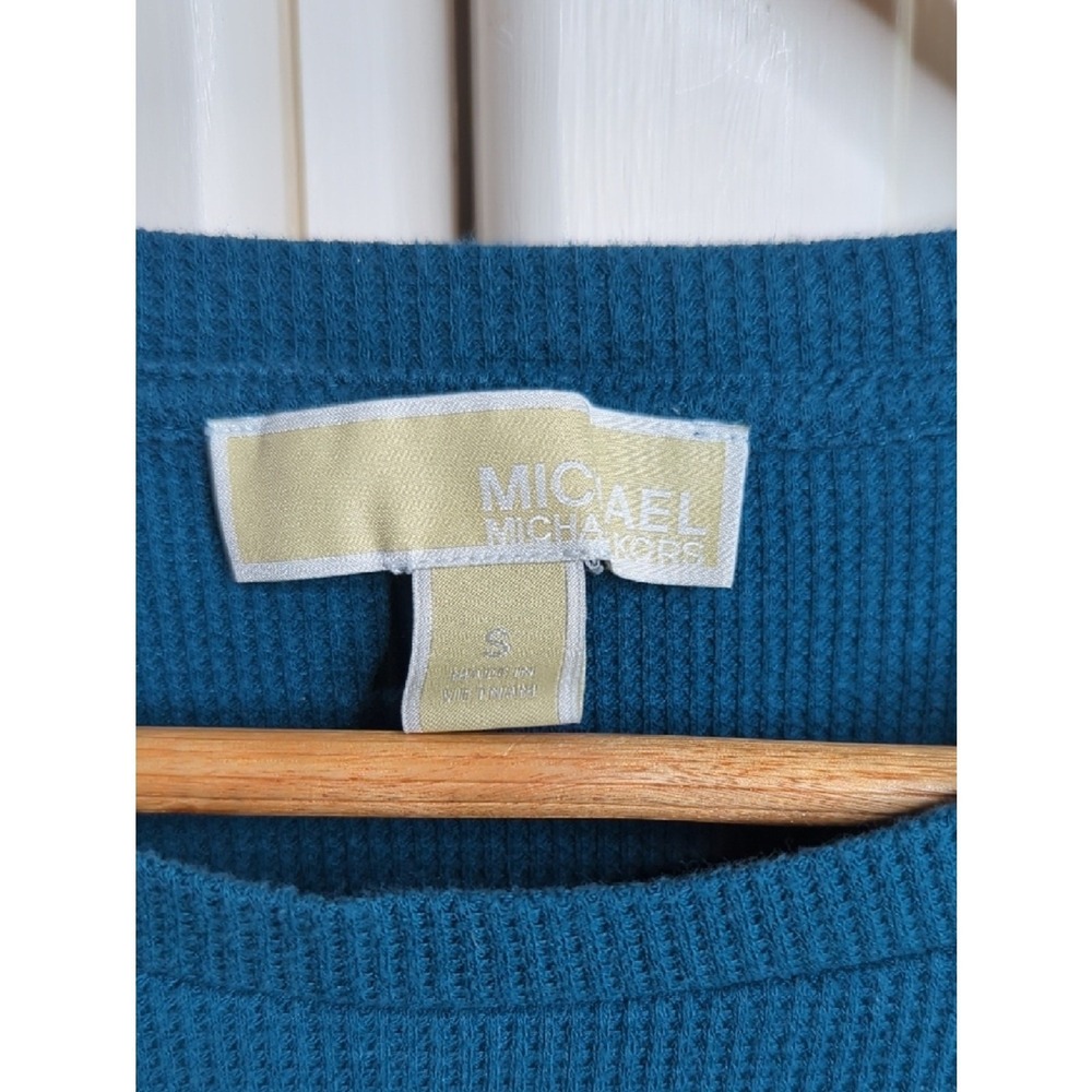 Michael Kors Blue (Teal) Ribbed Long Sleeve Top Size Small - Picture 2 of 5
